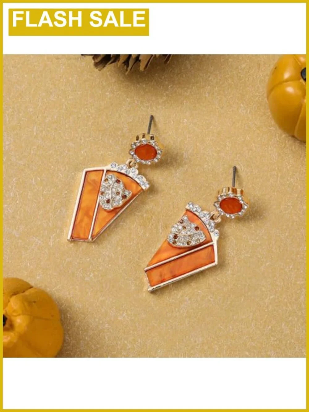 Thanksgiving Pumpkin Pie Dangle Earrings Zinc Rhinestone Lever Back